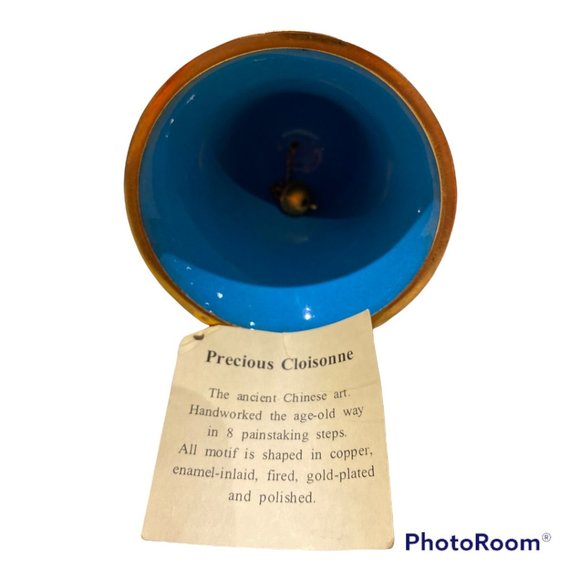 CHRISTMAS ORNAMENT Beautiful Precious Cloisonne Bell Gold-Plated 3 1/2" - Picture 5 of 6